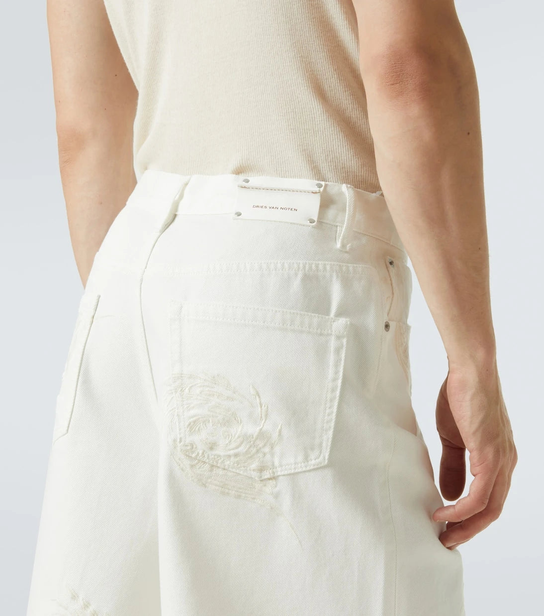 Dries Van Noten - Embroidered denim Bermuda shorts