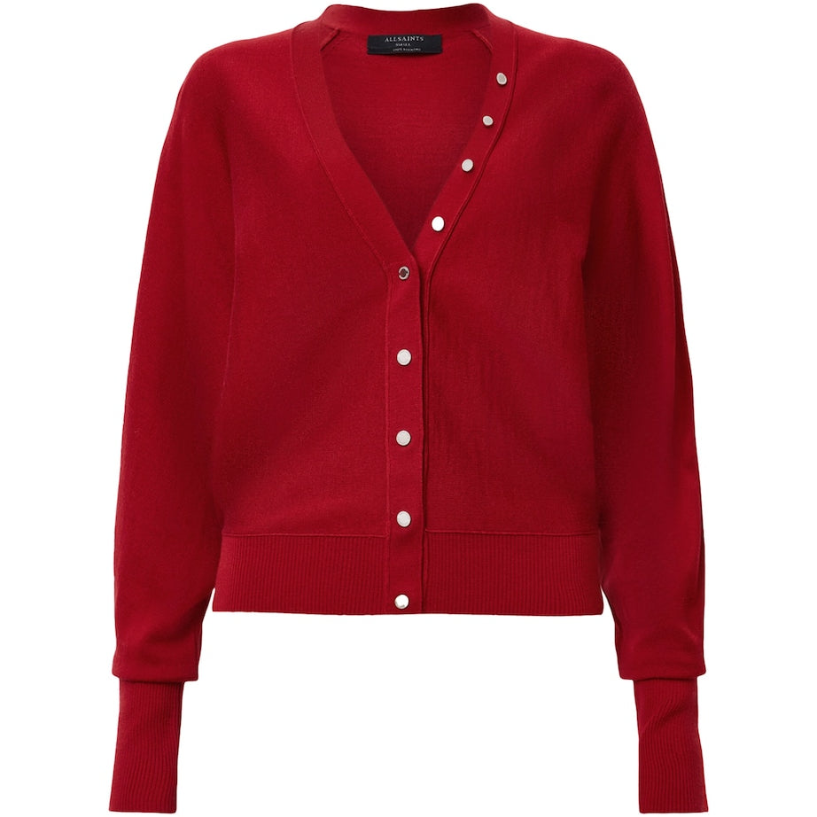 AllSaints Red Wool Honor V-Neck Cardigan