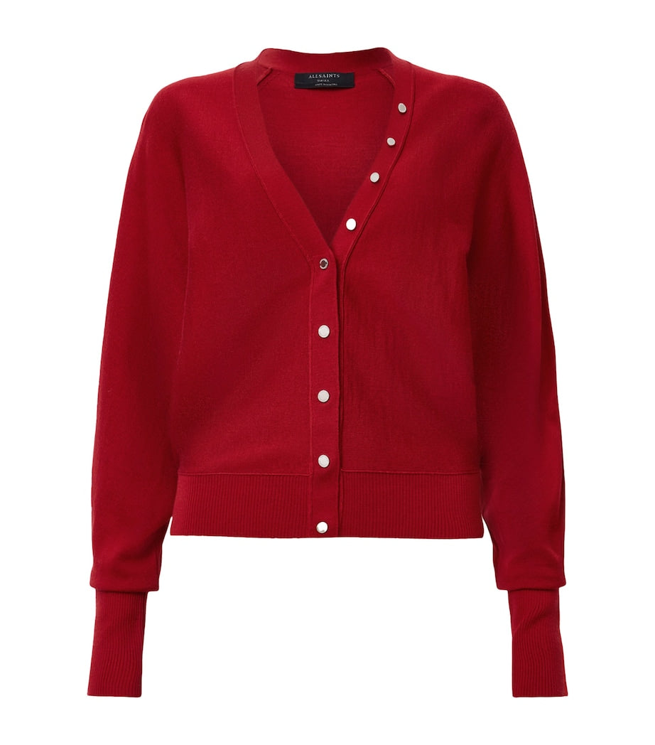 AllSaints Red Wool Honor V-Neck Cardigan
