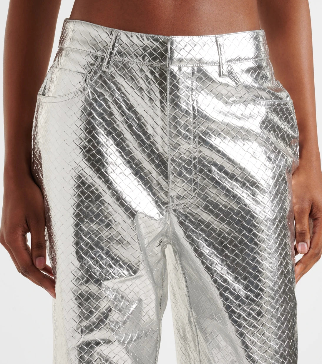 Rotate - Metallic-effect high-rise straight pants