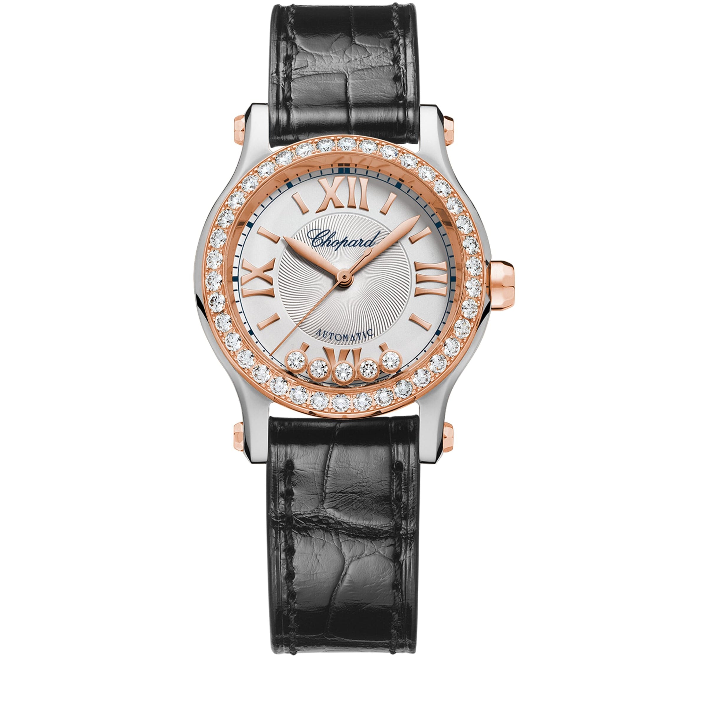 Rose Gold, Steel and Diamond Happy Sport Watch 30mm