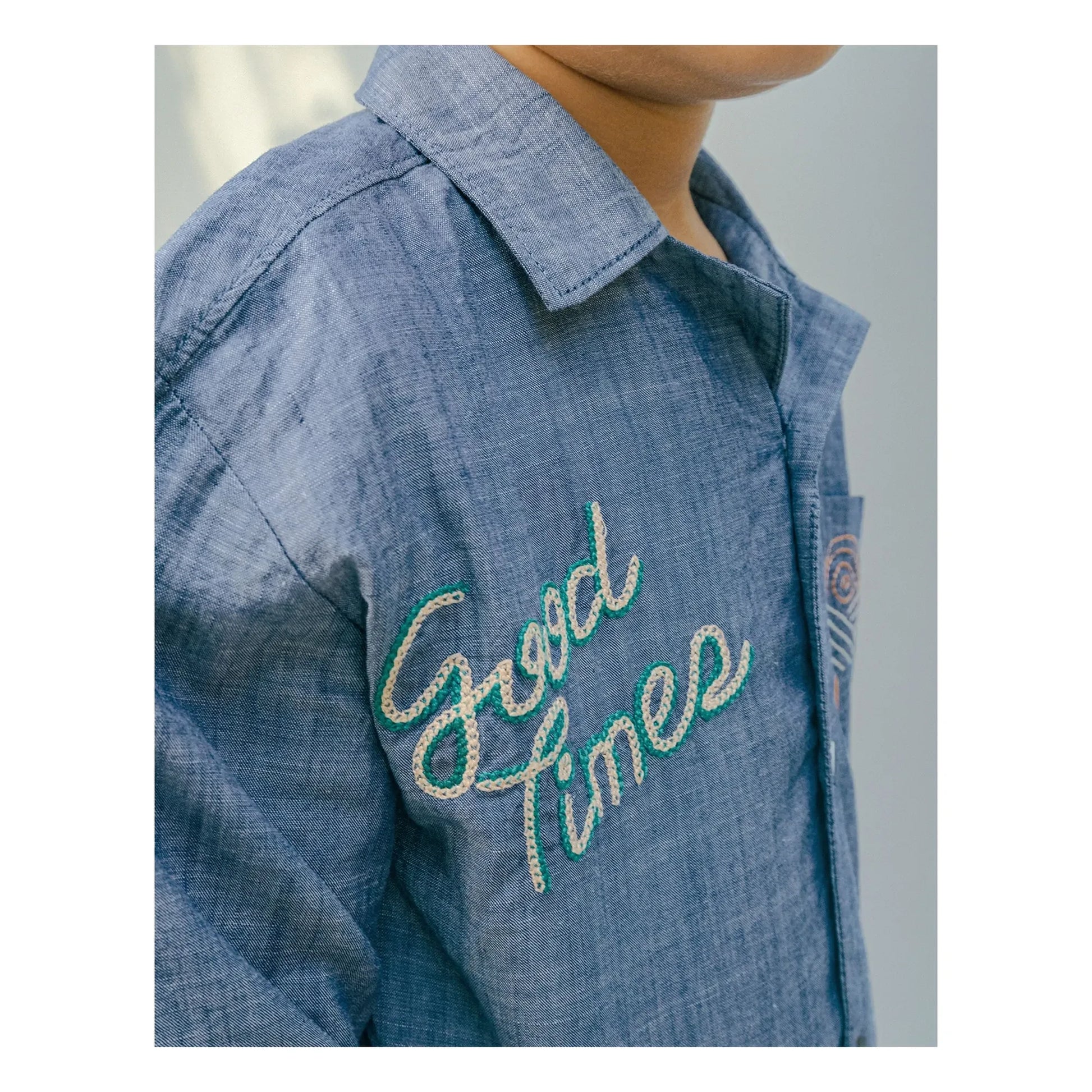Gingersnaps - Lewis Embroidered Chambray Shirt | Blue