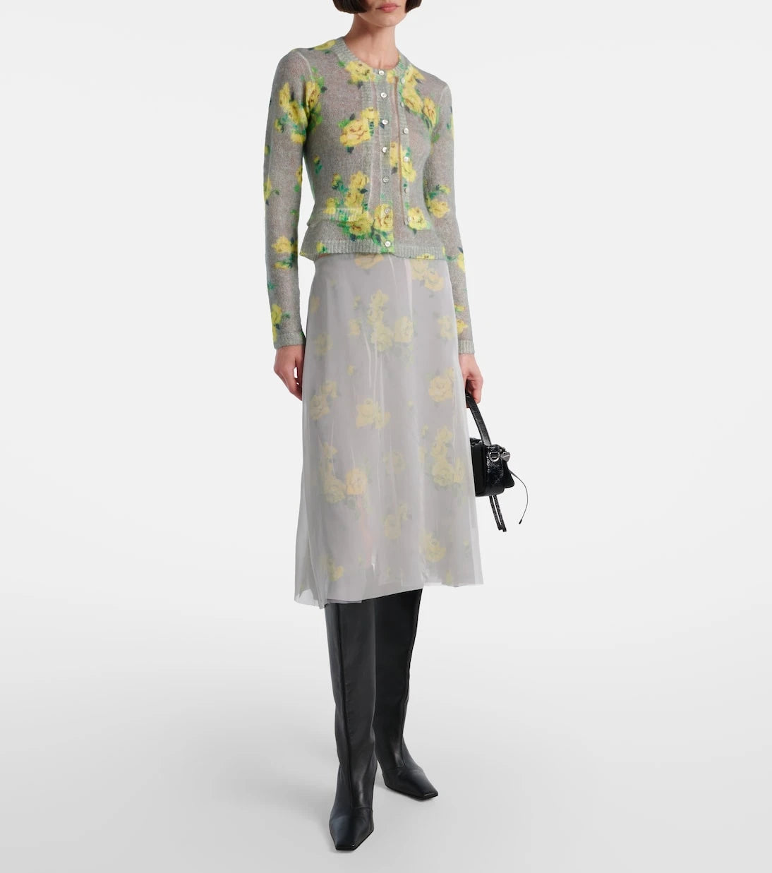 Acne Studios - سترة كارديجان مزيج الموهير بنقشة الزهور