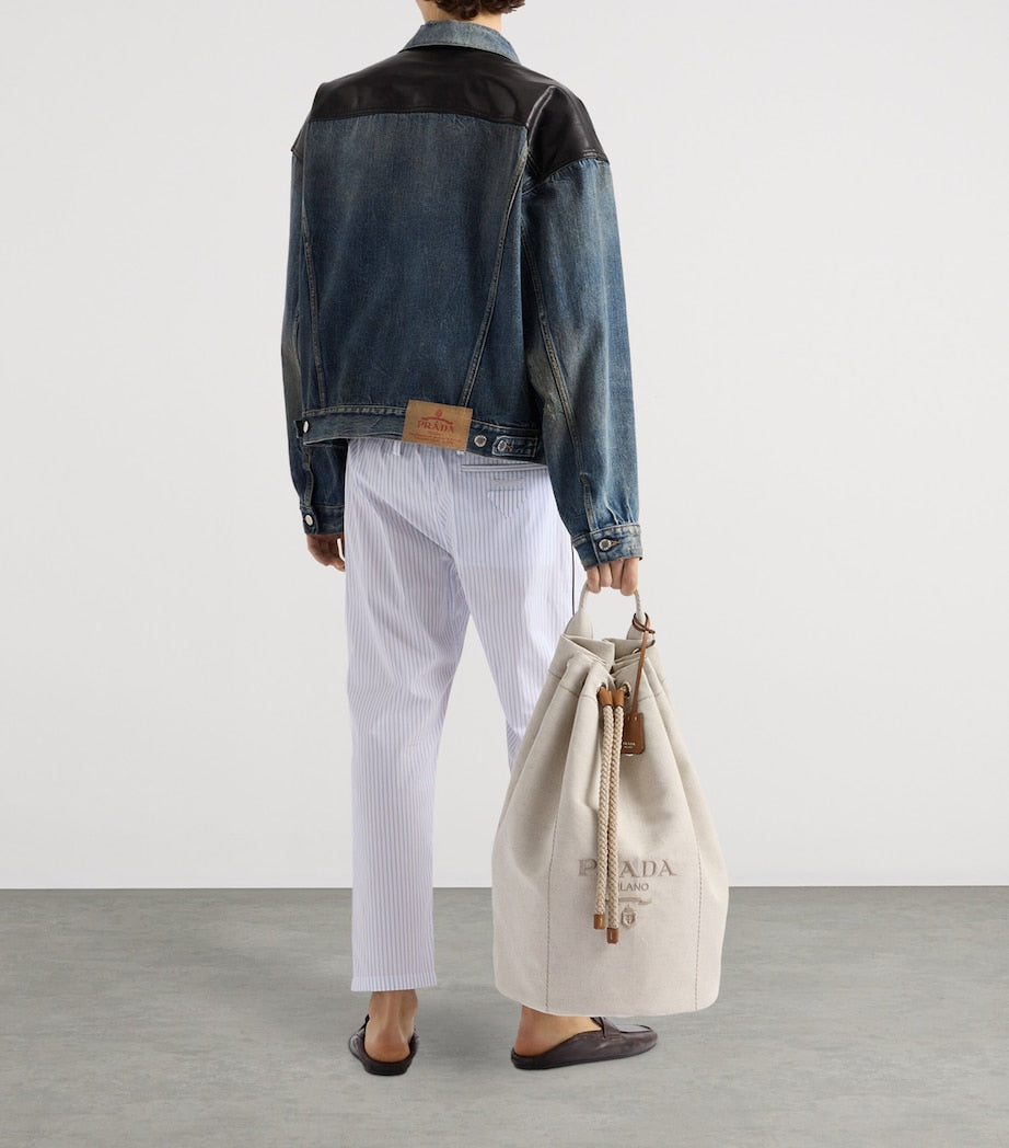 Prada Blue Leather-Detail Denim Jacket