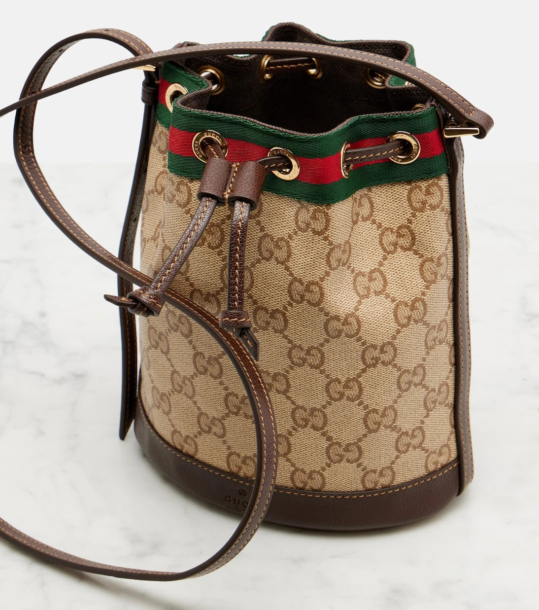 Gucci - Web Stripe Mini GG canvas bucket bag