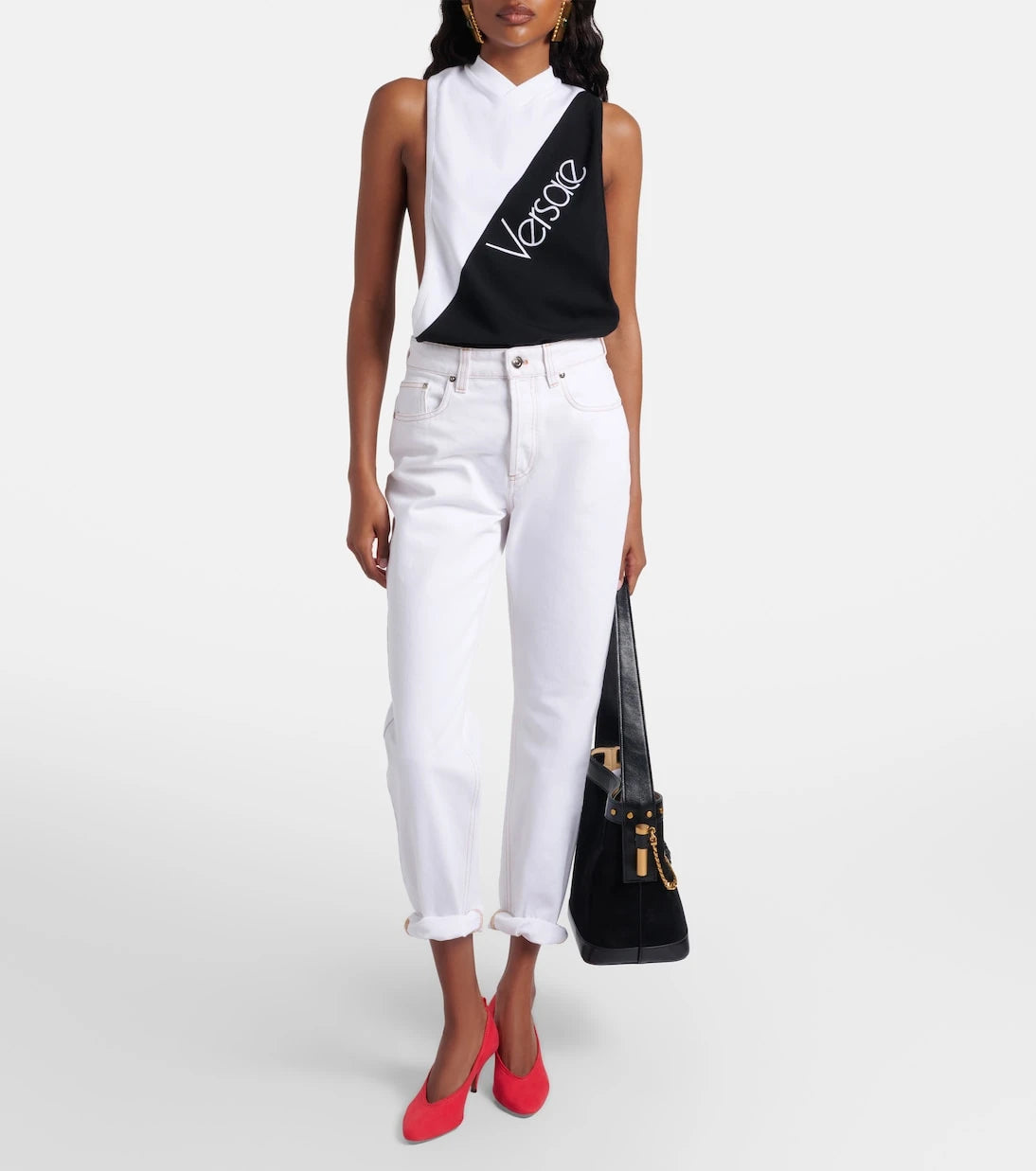 Versace - Logo embroidered cotton-blend tank top
