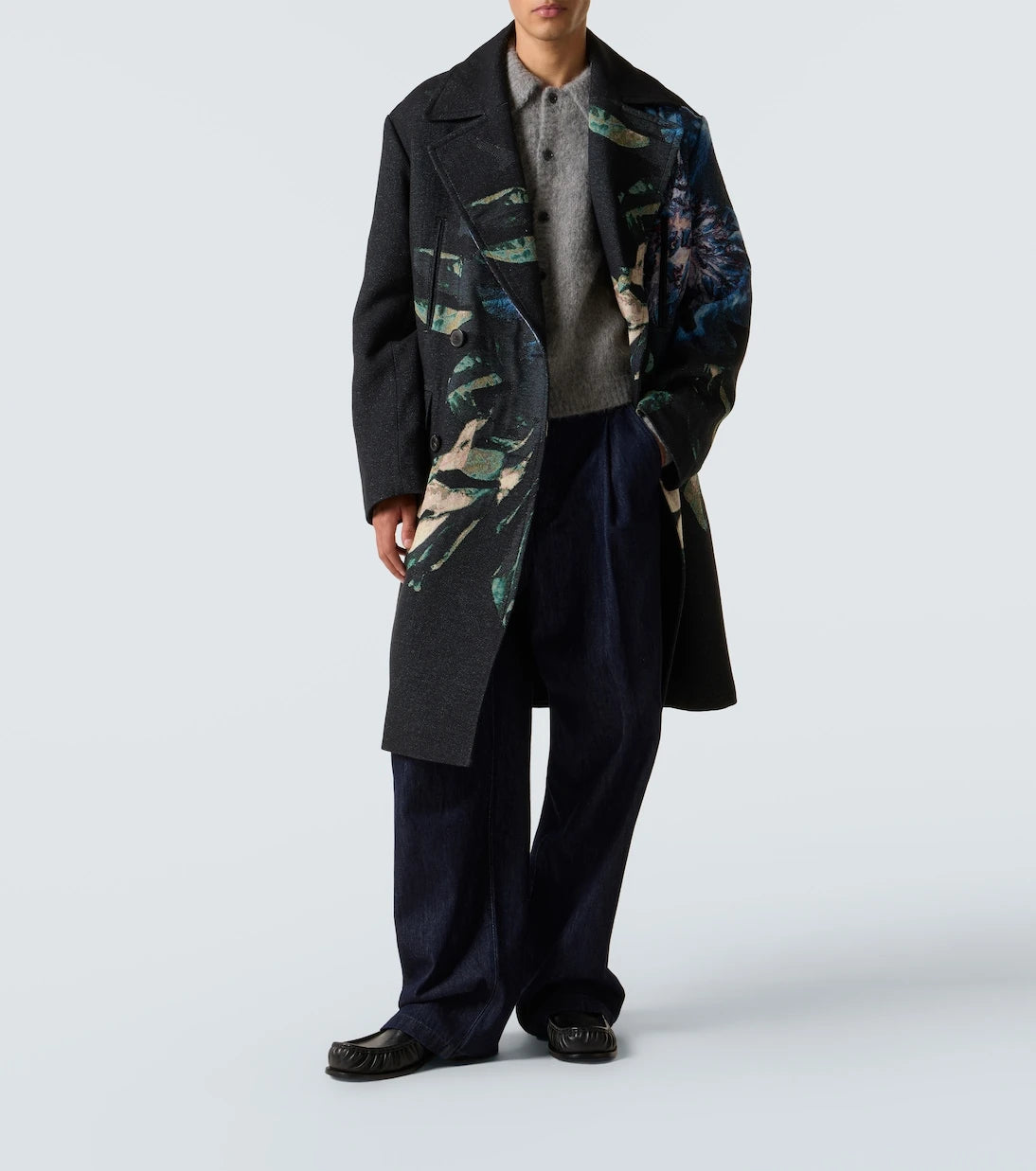 Dries Van Noten - Double-breasted printed jacquard coat