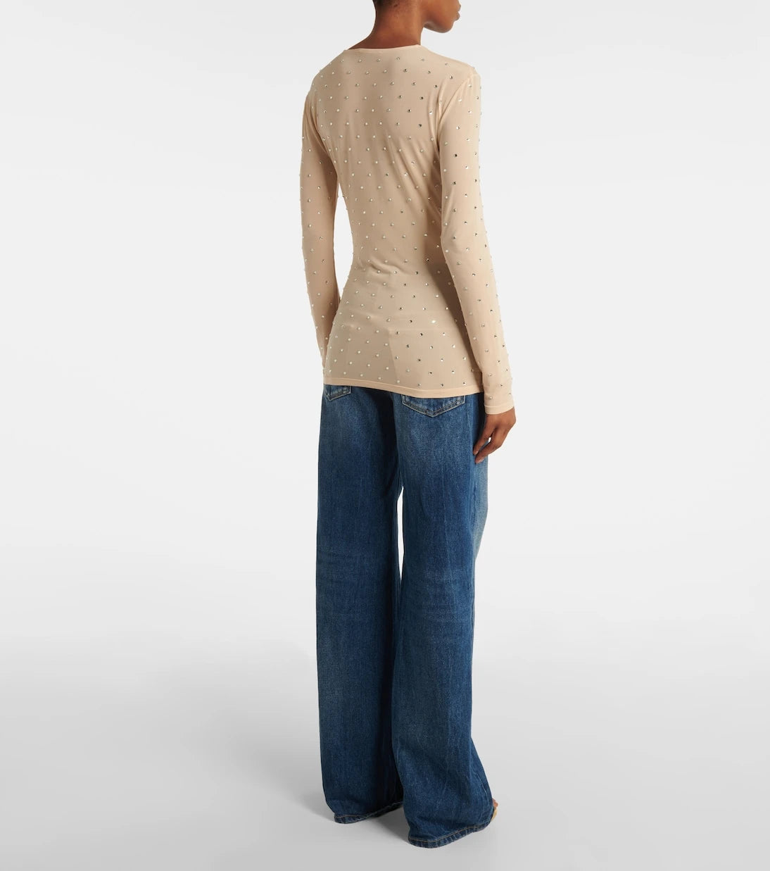 Rabanne - Crystal-embellished semi-sheer top