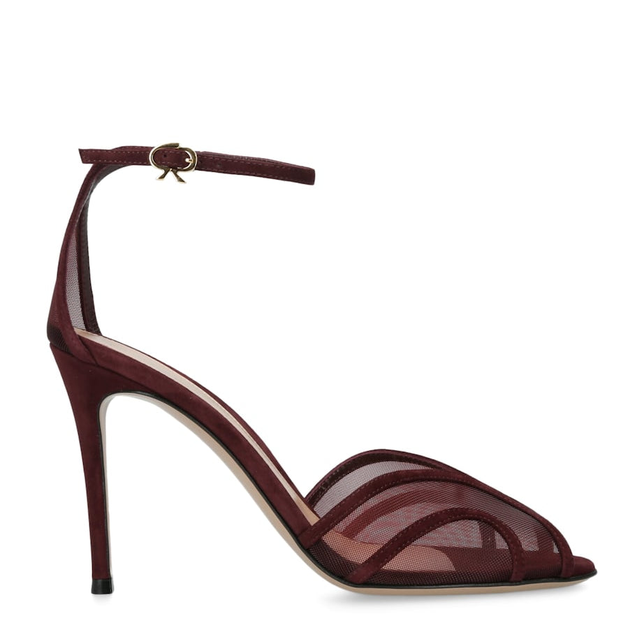 Gianvito Rossi Brown Suede-Mesh Peep-Toe Sandals 100