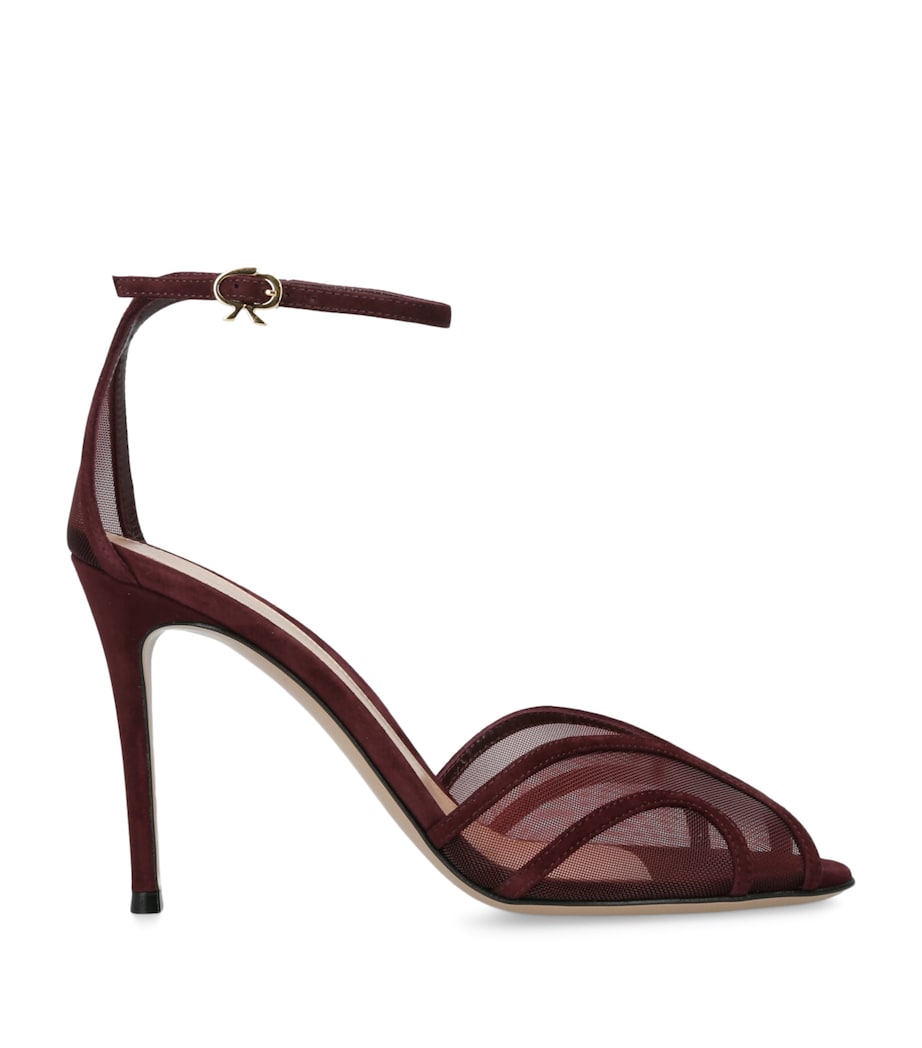 Gianvito Rossi Brown Suede-Mesh Peep-Toe Sandals 100