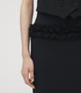 McQueen Black Wool Ruffle Midi Pencil Skirt