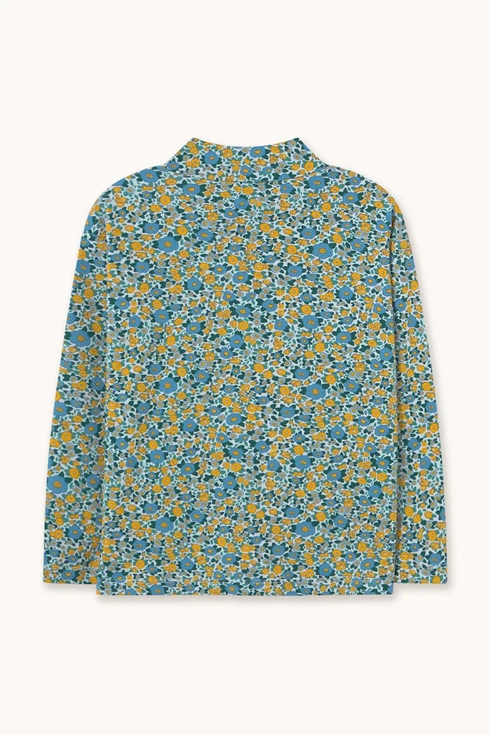 Çocuklar için pamuk ve elastan uzun kollu bluz FLOWER PATTERN RIB MOCKNECK