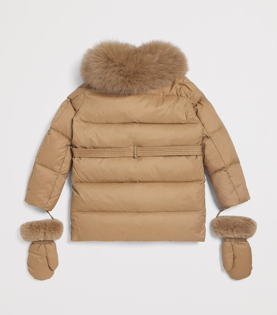 Yves Salomon Enfant Fur-Trim Down Puffer Jacket with Mittens (6 Years)