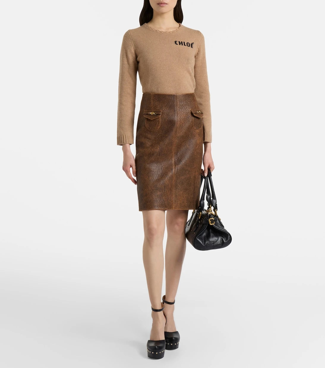 Chloé - Leather midi skirt