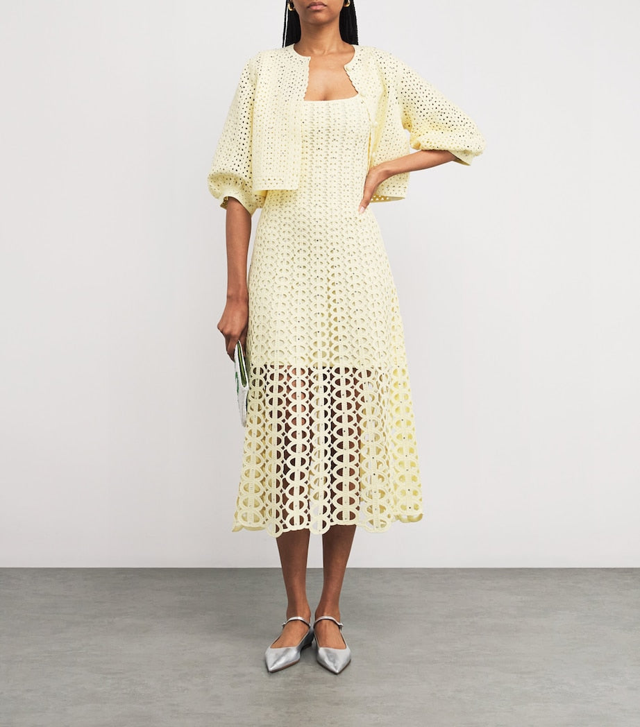 Yellow Crocheted Embellished Midi Dress