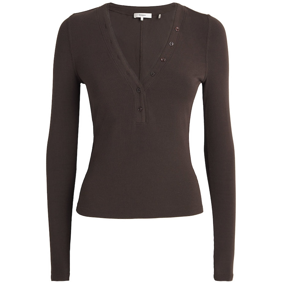 Brown Modal Ribbed Henley T-Shirt