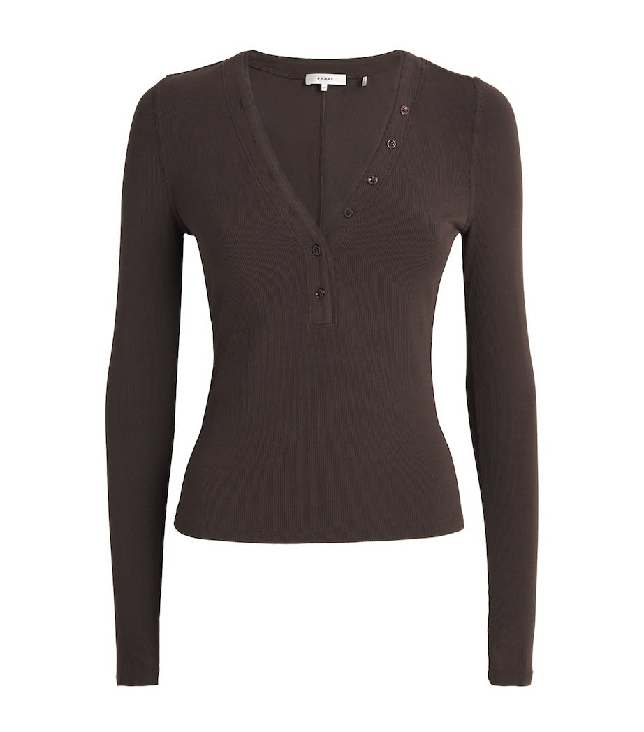 Brown Modal Ribbed Henley T-Shirt