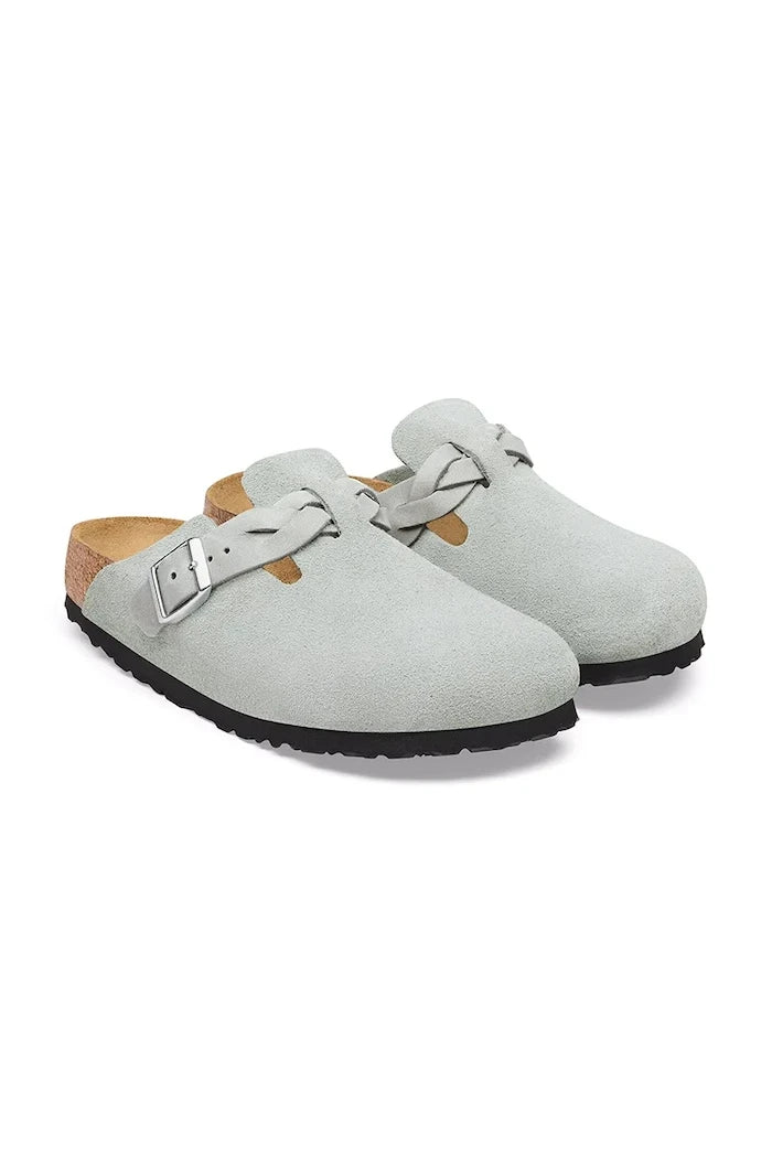 Birkenstock Kadın Süet Terlik Sabolar Boston Braided Suede Leather