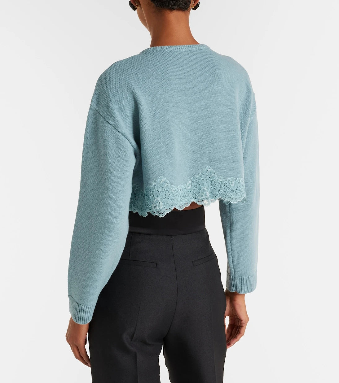 Valentino - Lace-trimmed cropped virgin wool cardigan
