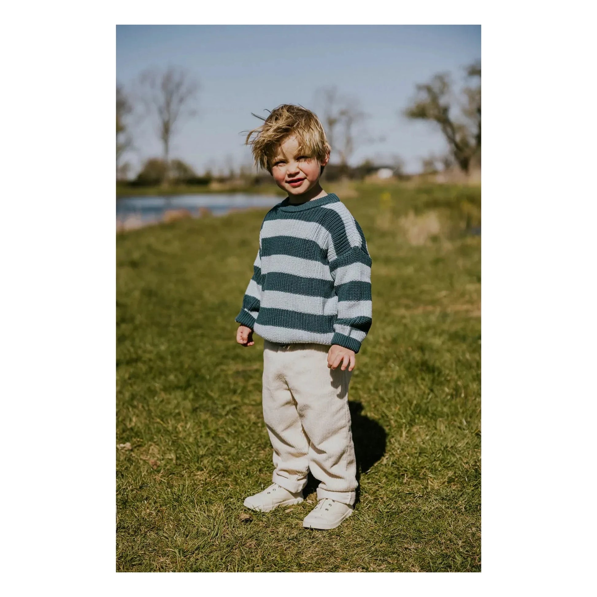 Yuki - Stripes Organic Cotton Sweater | Peacock blue