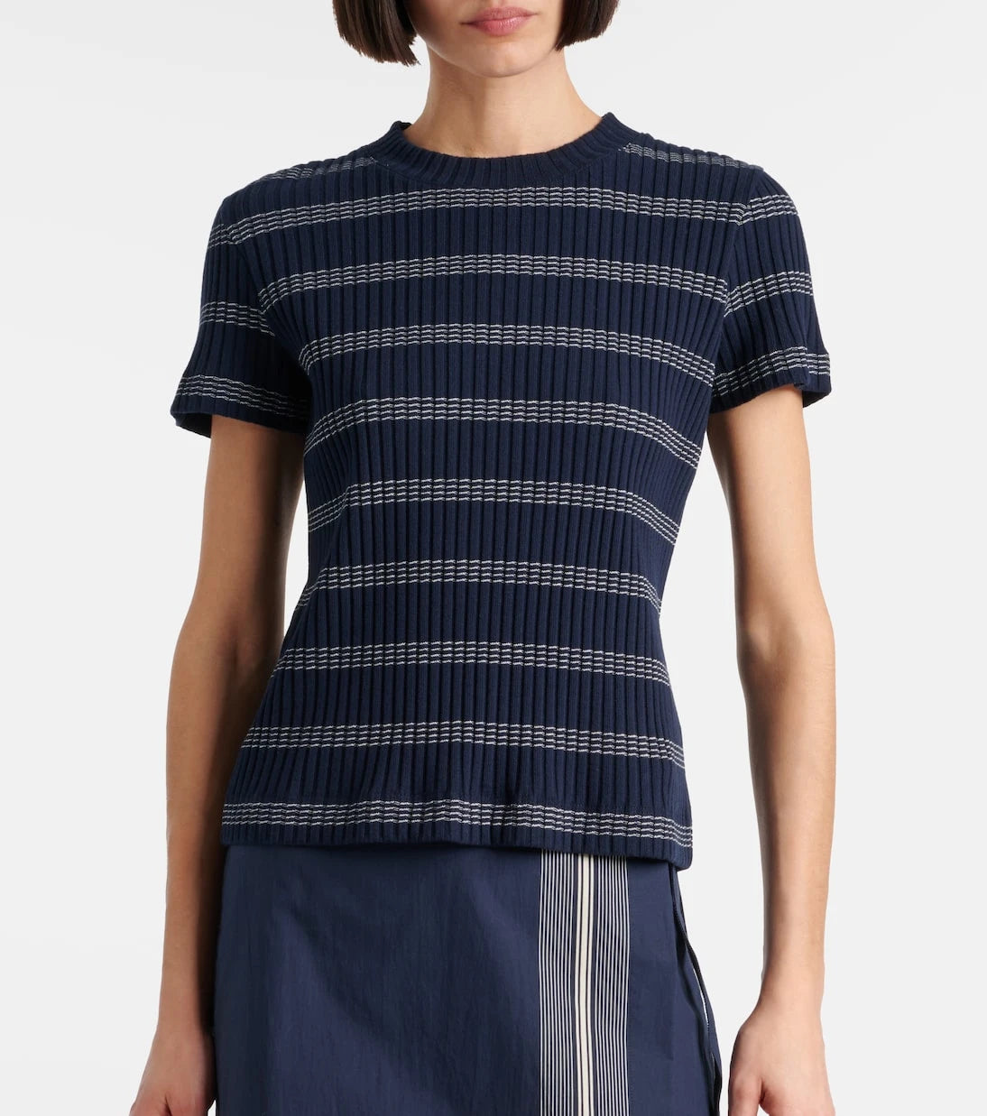 Vince - Ribbed-knit striped cotton-blend T-shirt