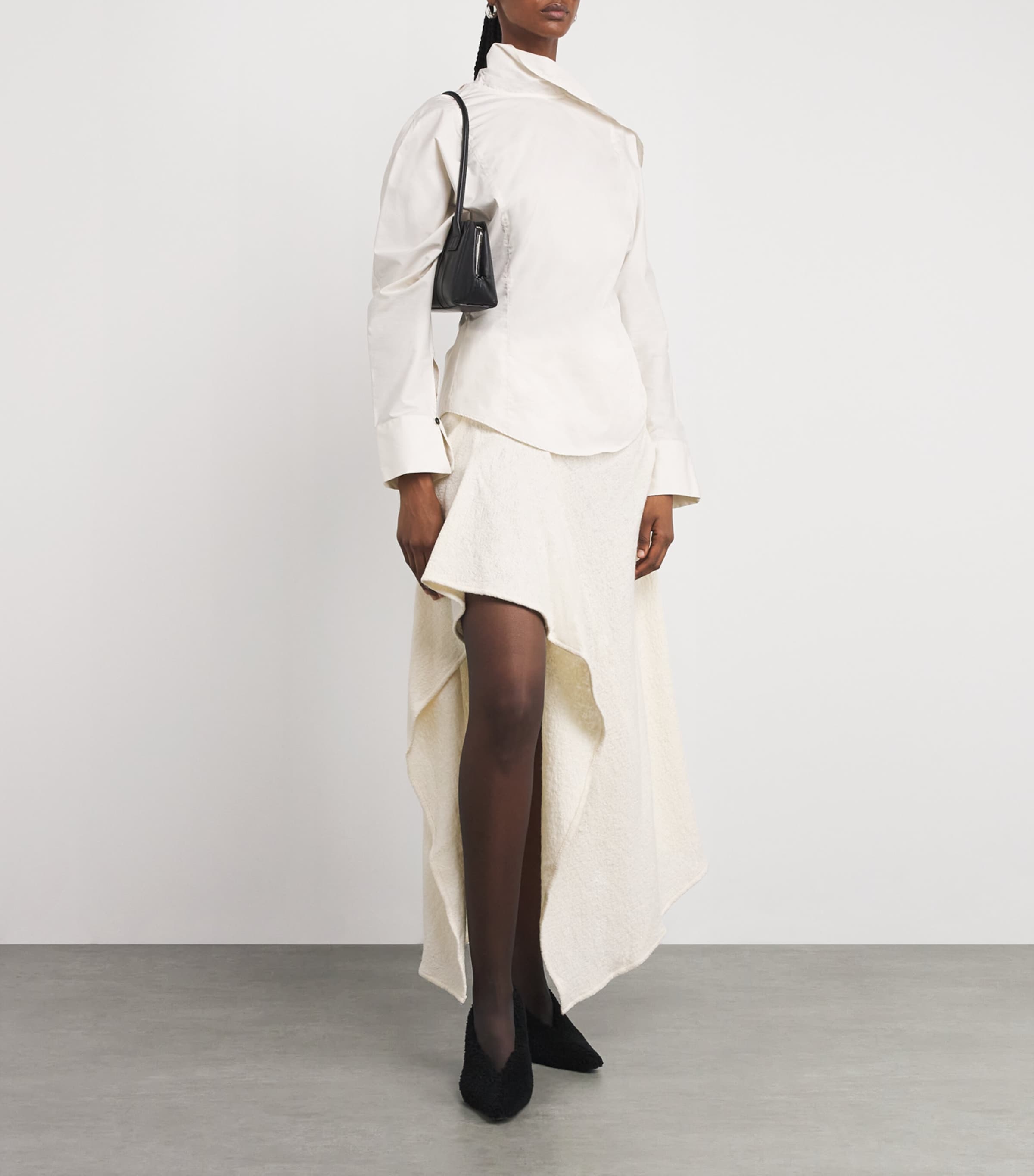 ESSE Studios Ivory Wool-Blend Bocla Midi Skirt