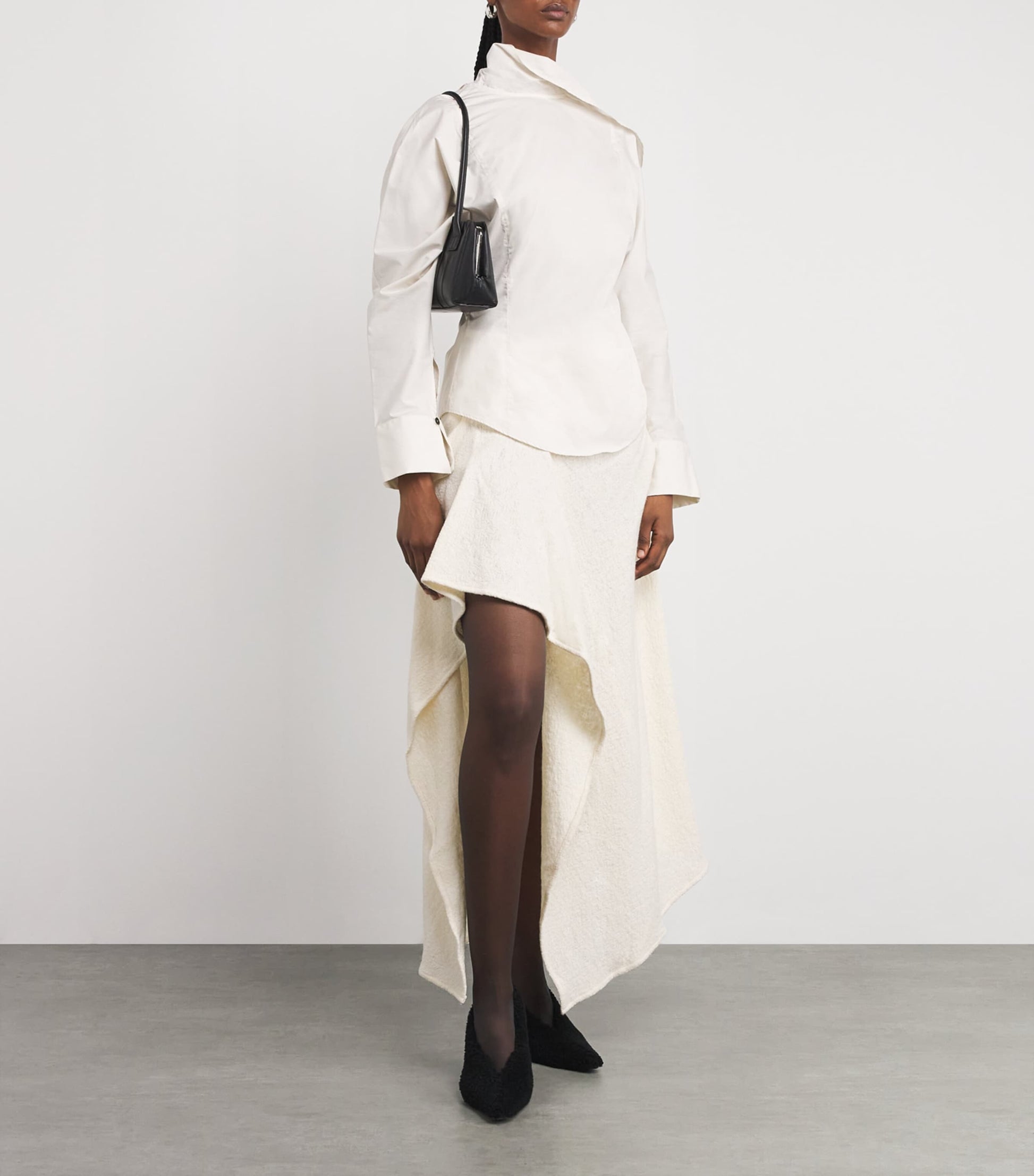 ESSE Studios Ivory Wool-Blend Bocla Midi Skirt