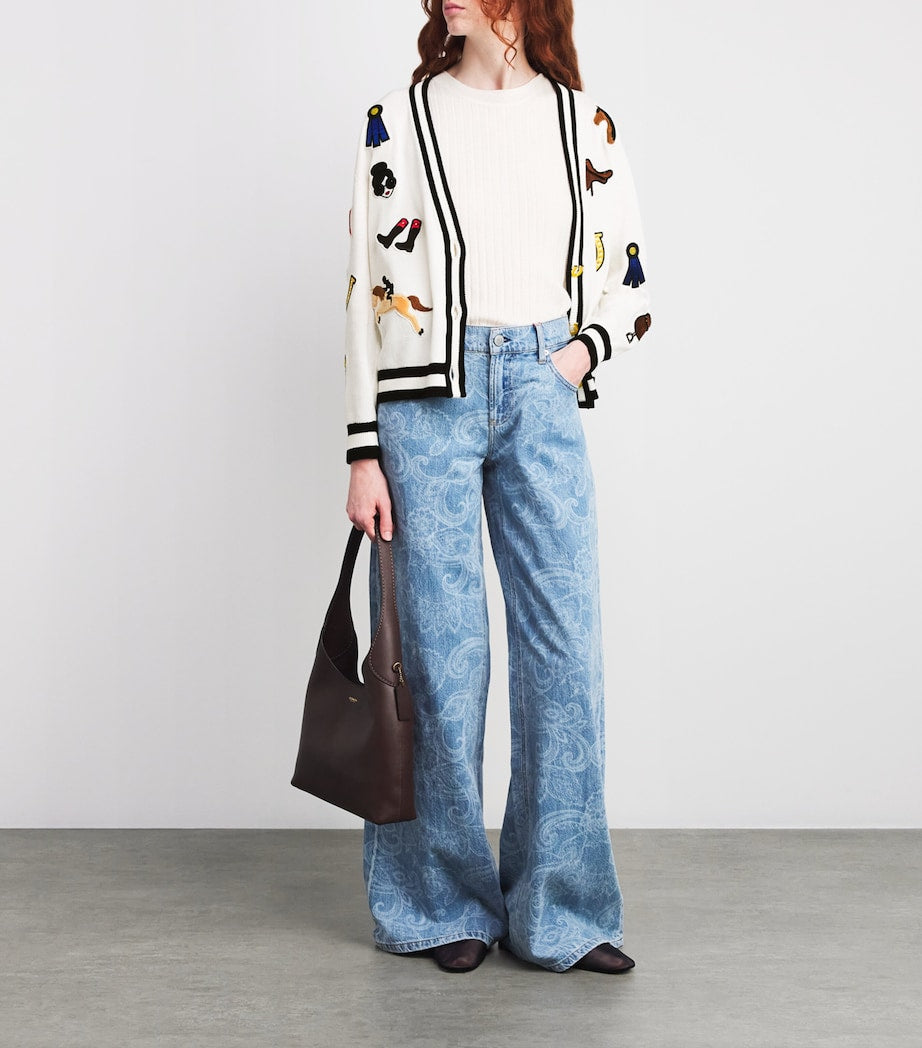 Alice+Olivia White Cotton Embroidered Bradley Cardigan