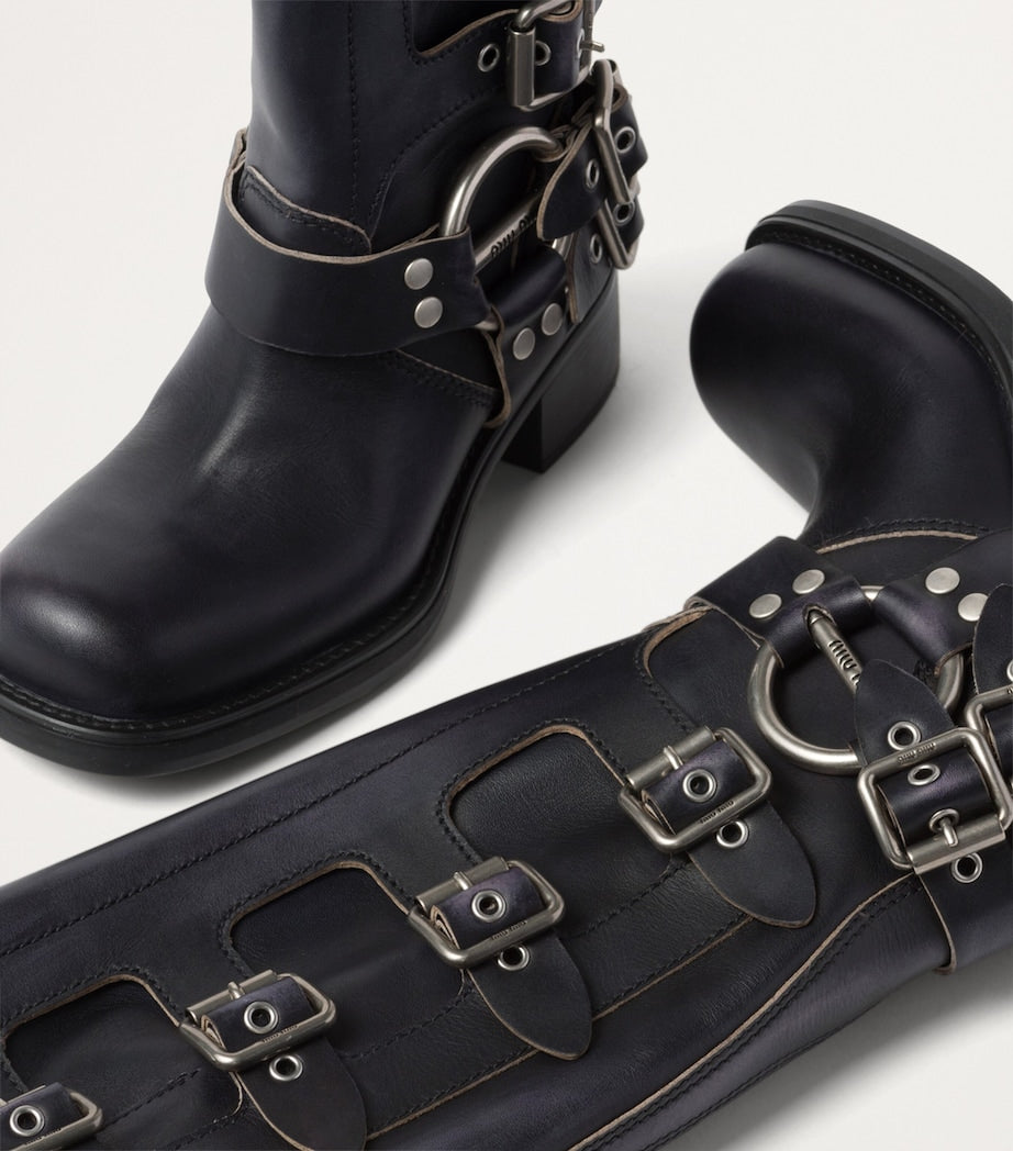Miu Miu Black Leather Buckle Boots 50