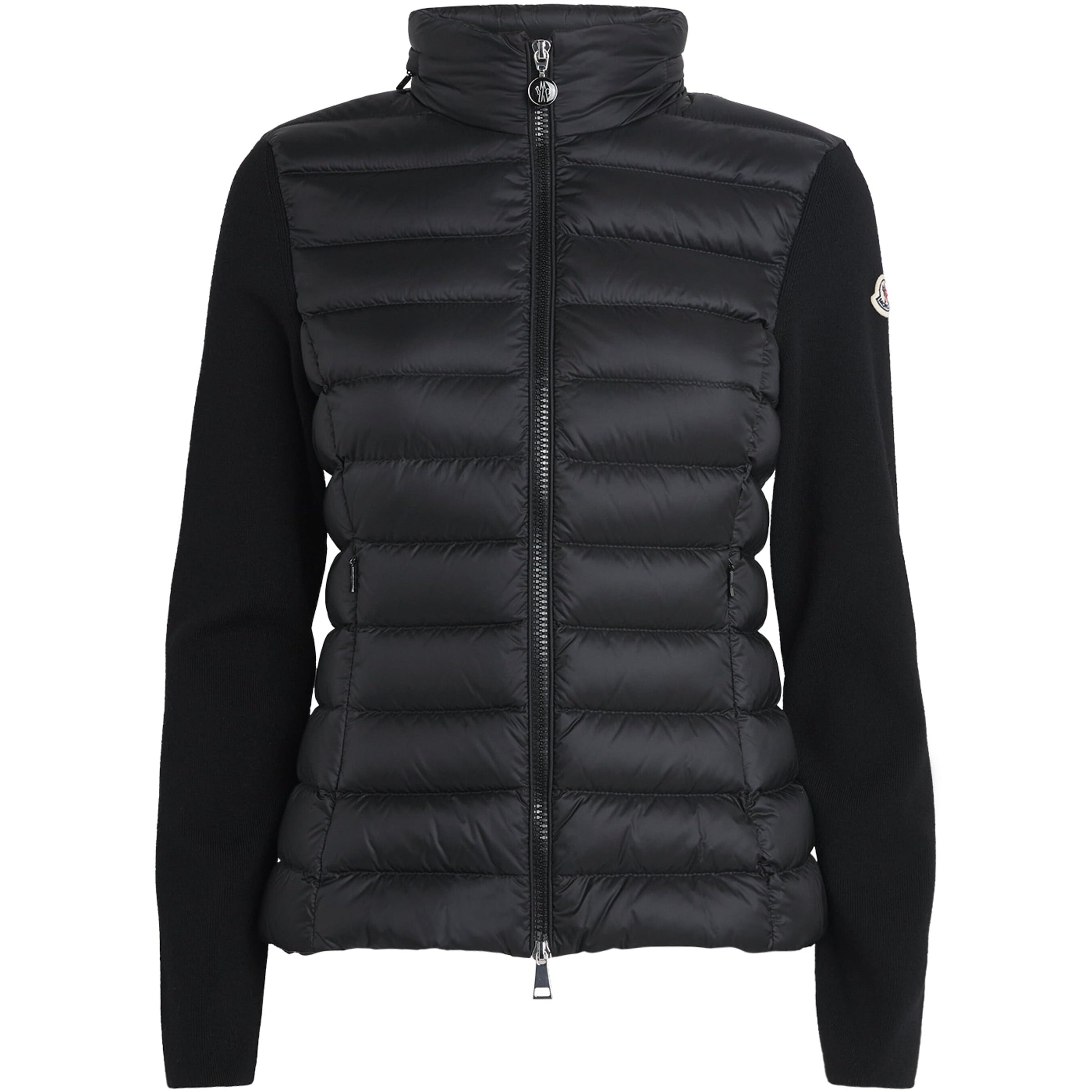 Moncler Black Down Wool-Trim Panelled Cardigan