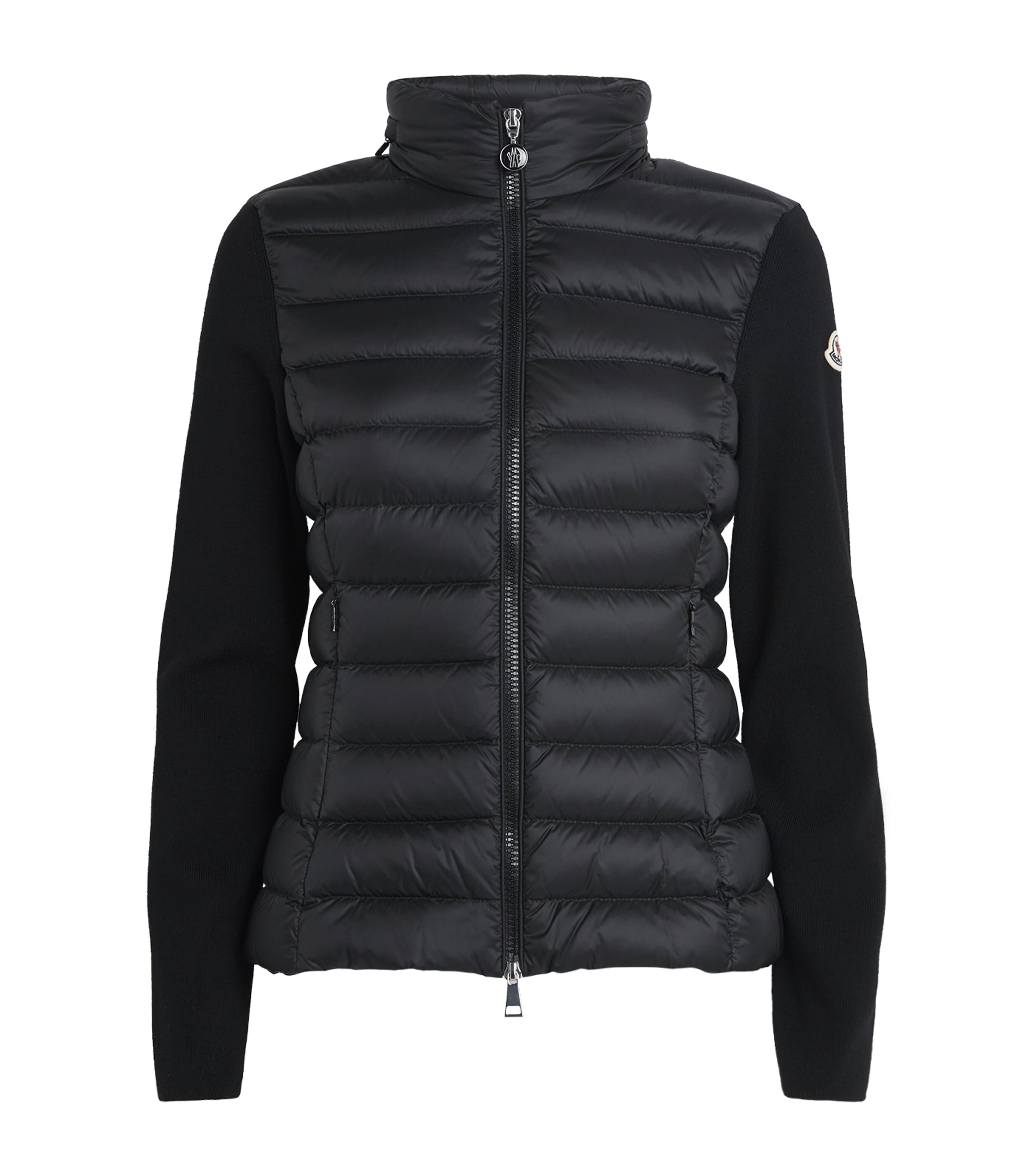 Moncler Black Down Wool-Trim Panelled Cardigan