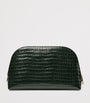 Large Leather Croc-Embossed Cosmetic Case