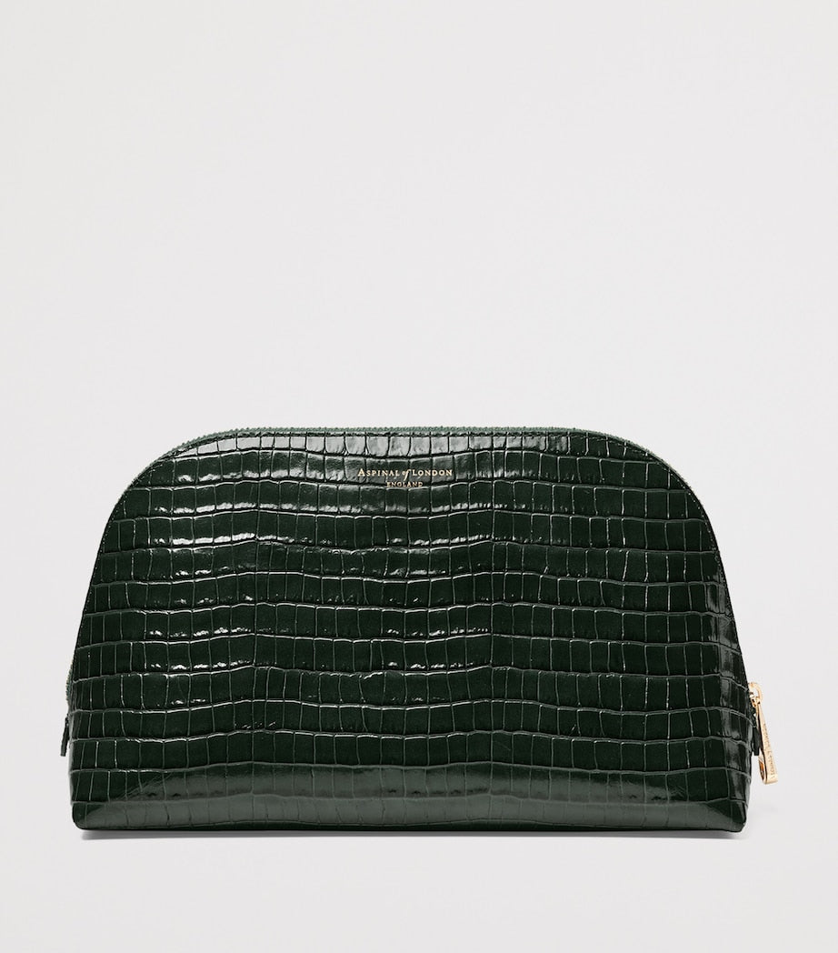 Large Leather Croc-Embossed Cosmetic Case