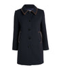 Twill Leather-Trim Coat NAVY BLUE