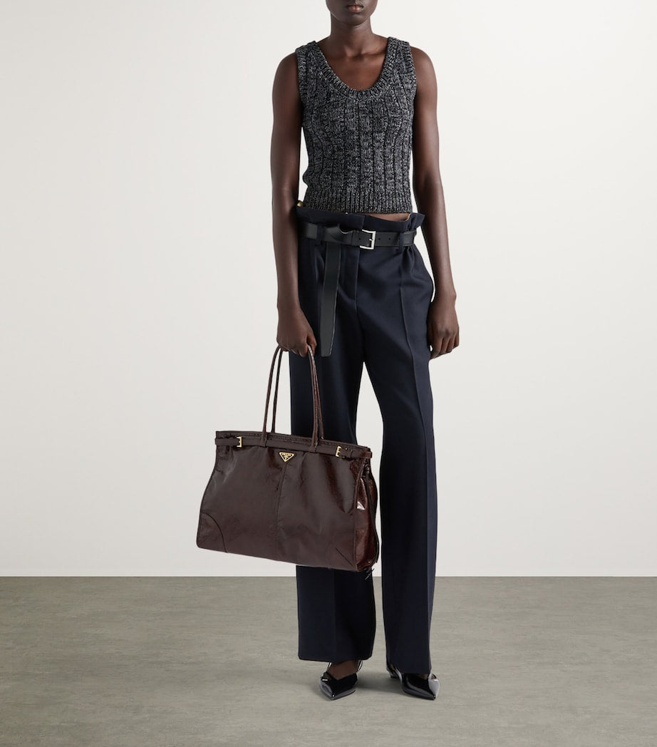 Prada Brown Large Leather Buckle Tote Bag