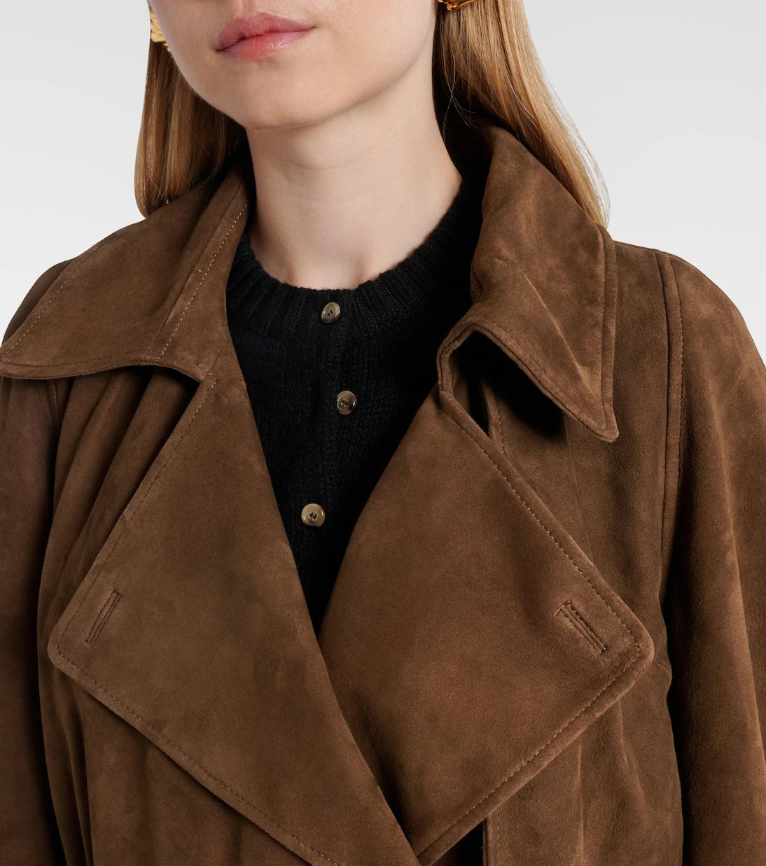Nour Hammour - Hatti belted cropped suede trench coat