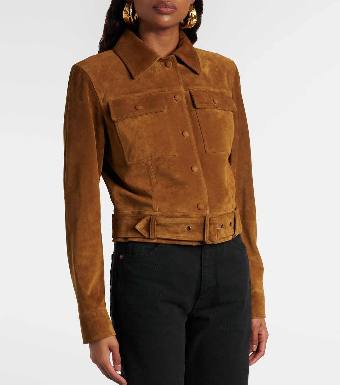 Saint Laurent - Belted cropped suede jacket