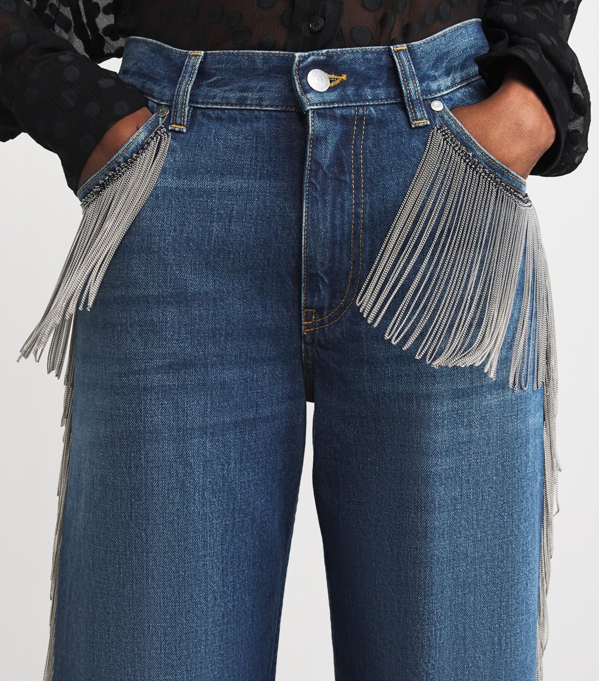 Stella McCartney Blue Chain Tassel Straight-Leg Jeans