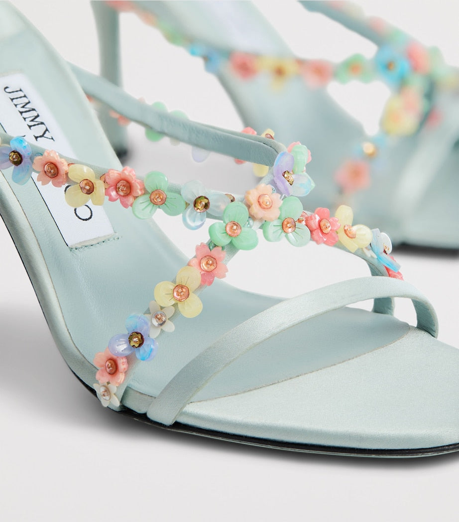 Turquoise Blanche 90 Satin Heeled Sandals
