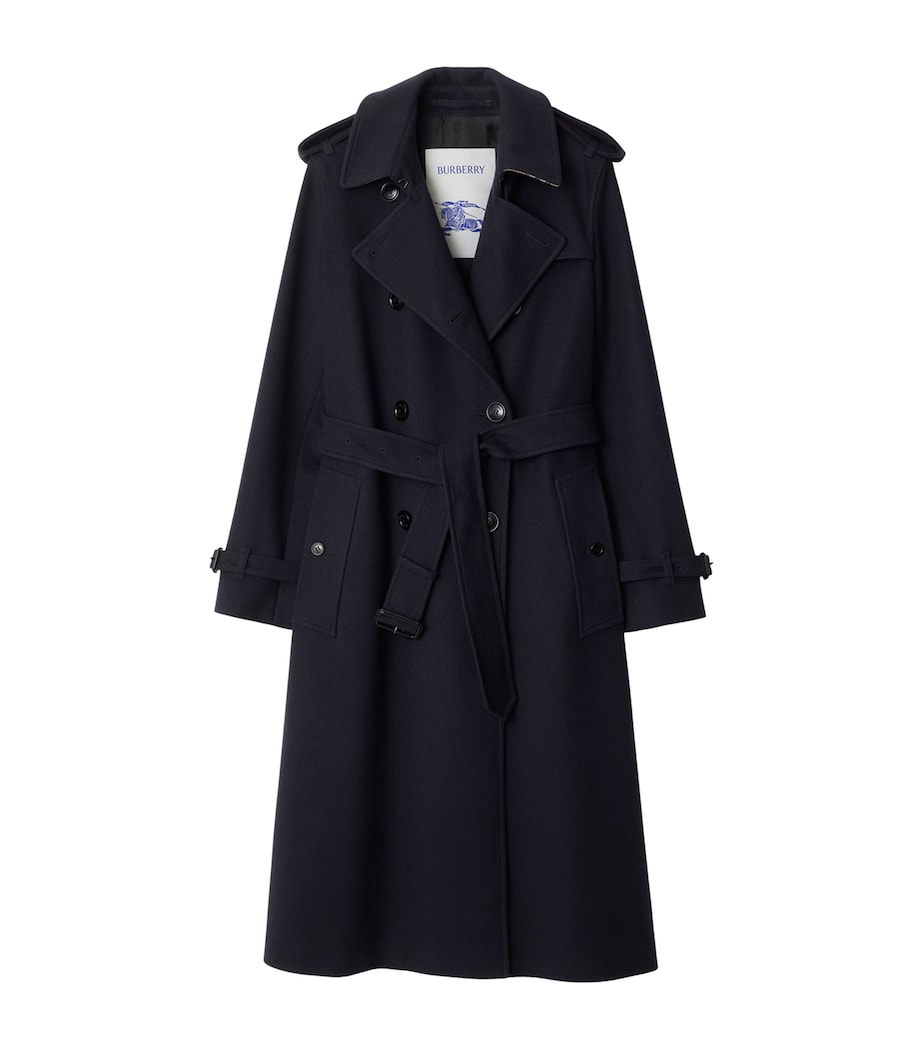 Burberry Navy Cashmere Long Kensington Heritage Trench Coat