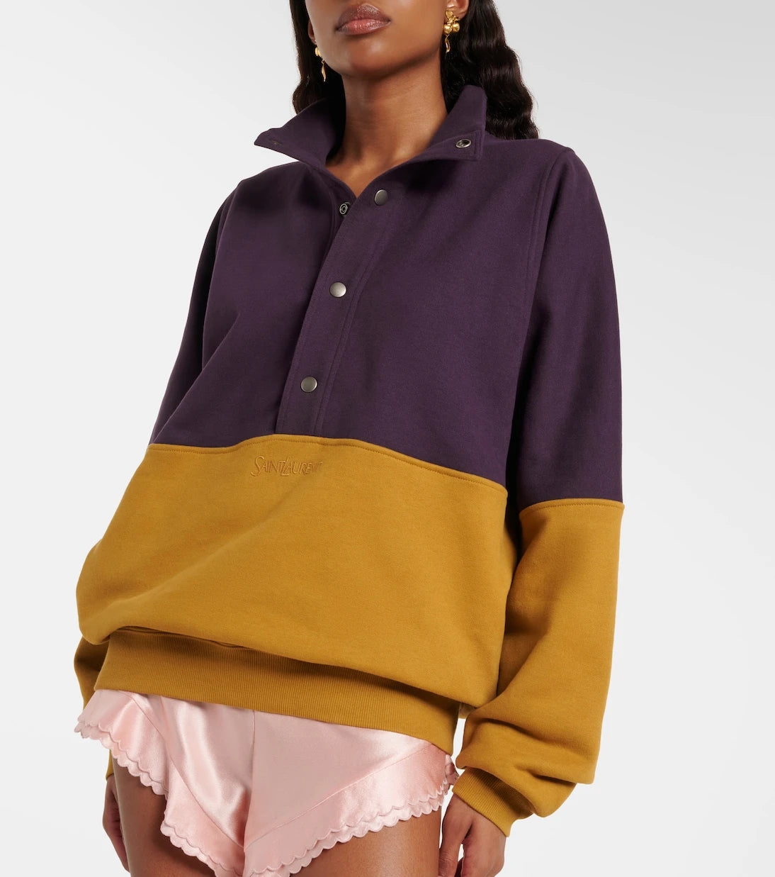 Saint Laurent - Colorblocked cotton fleece sweatshirt
