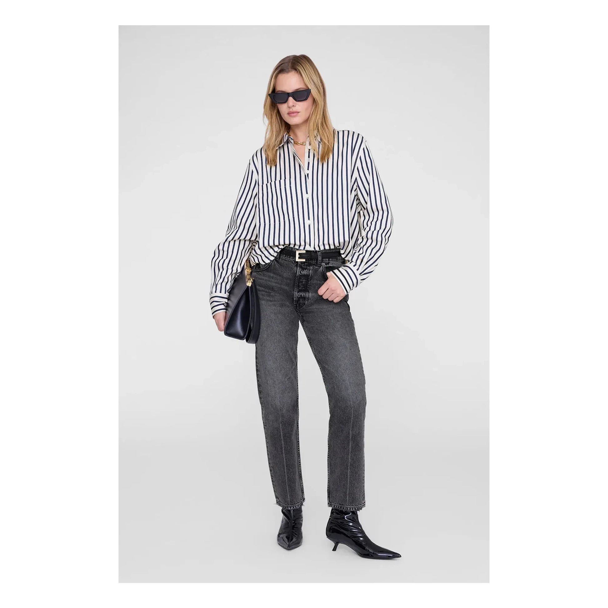 Anine Bing - Essie Striped Crop Shirt | Navy blue