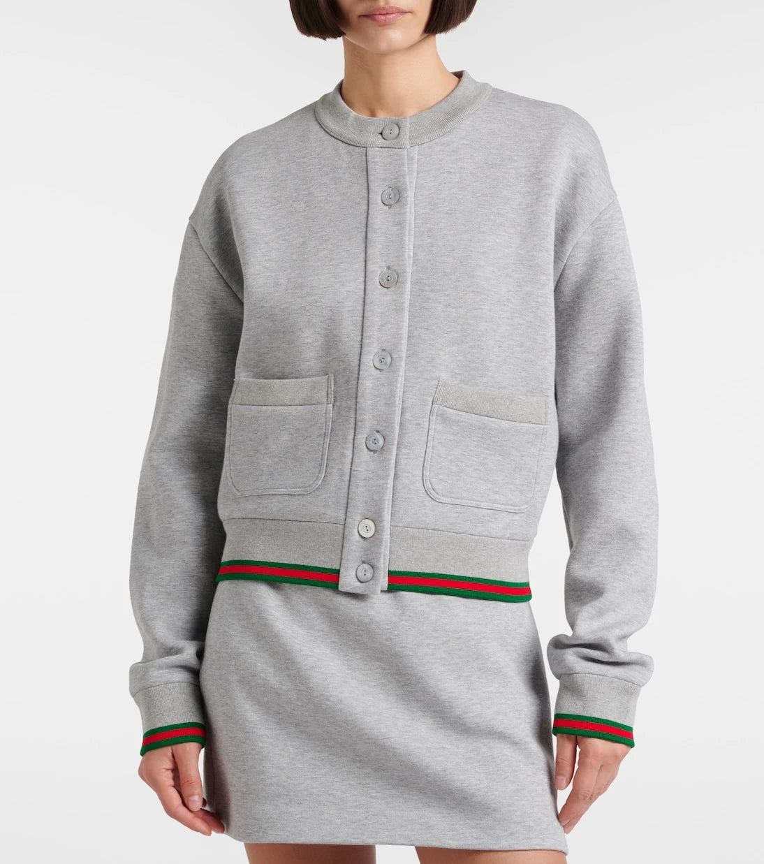 Gucci - كارديجان من مزيج القطن والجرسي بنمط ويب سترايب