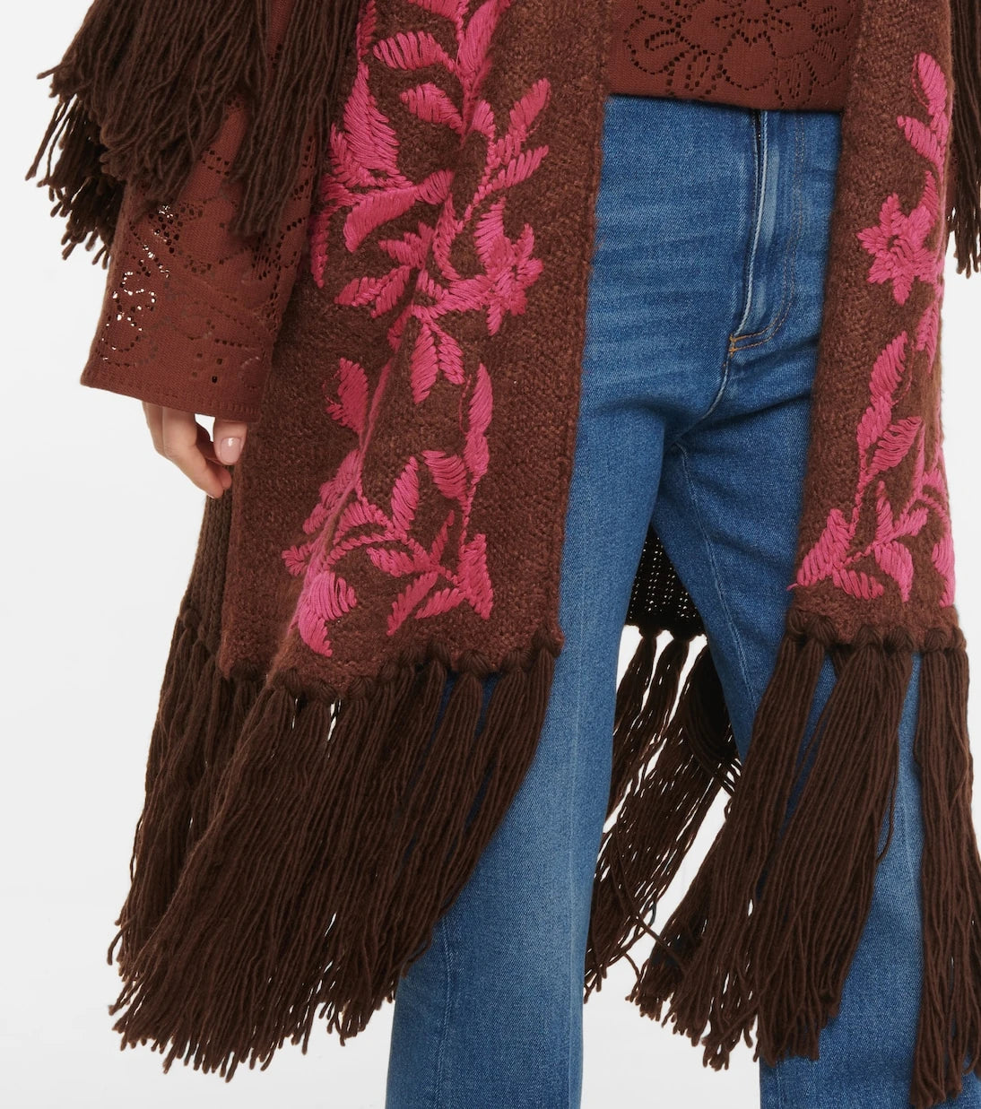 Valentino - Embroidered wool and cotton-blend poncho
