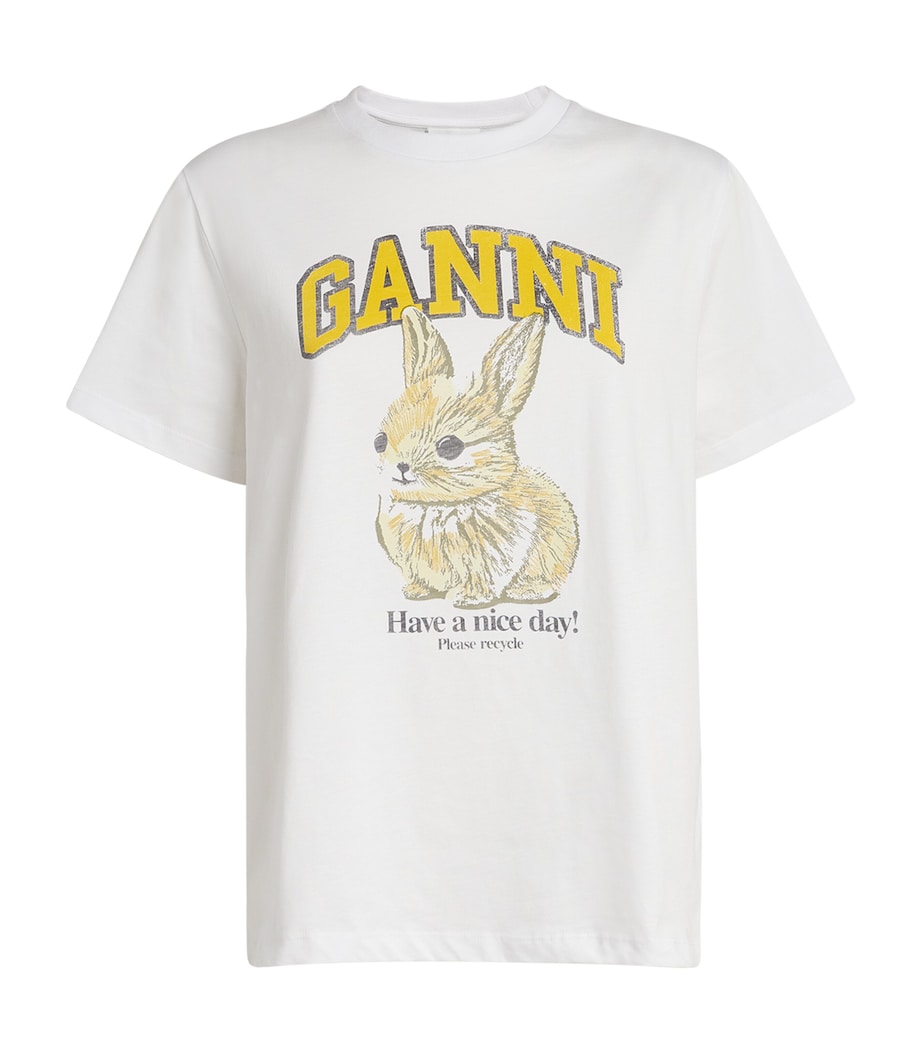 GANNI White Organic Cotton Bunny T-Shirt