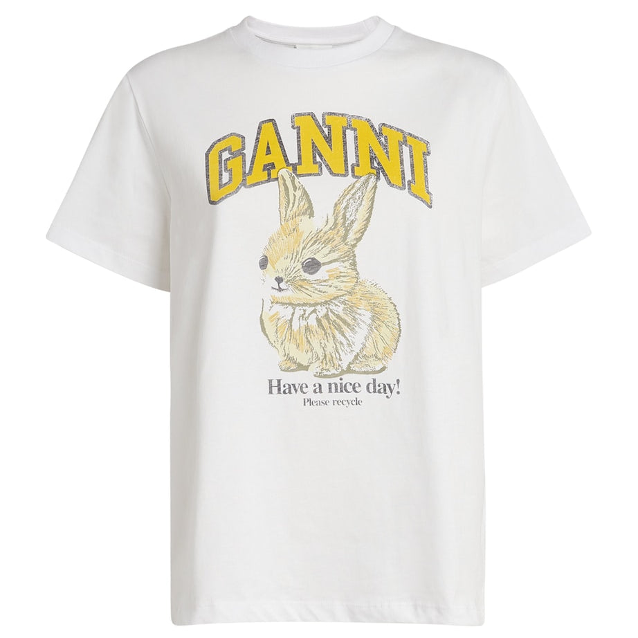 GANNI White Organic Cotton Bunny T-Shirt