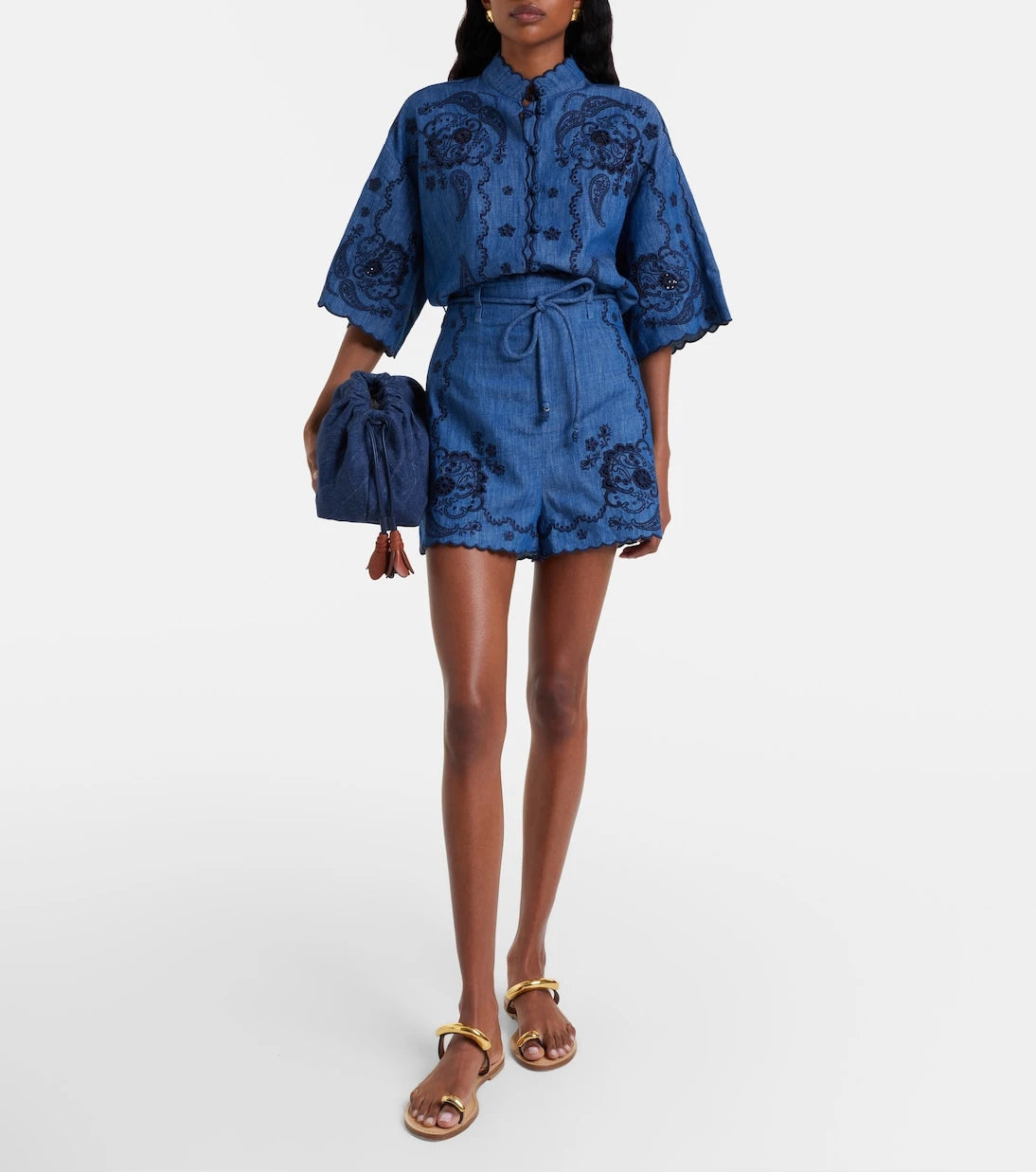 Zimmermann - Aster embroidered denim shorts