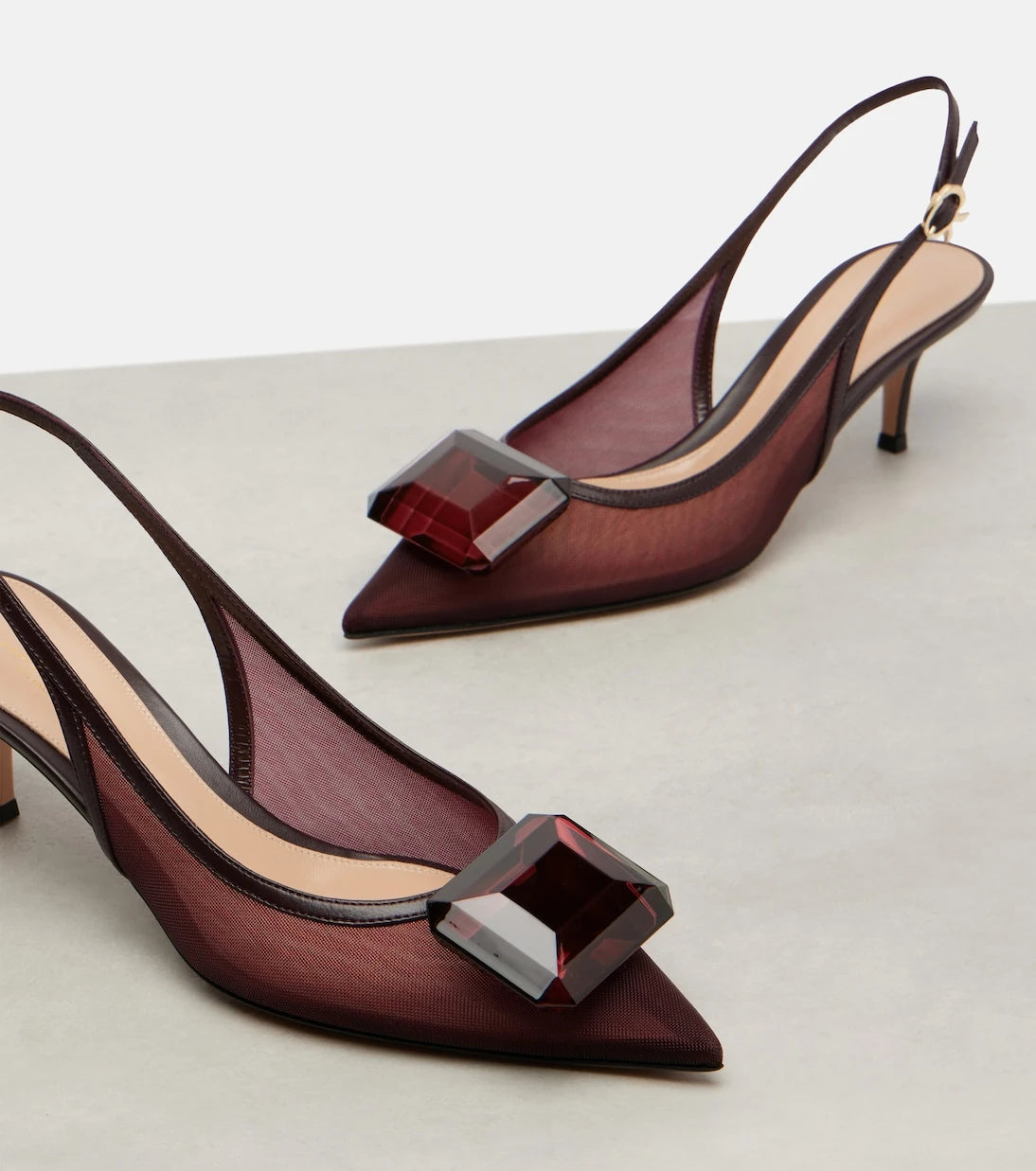 Gianvito Rossi - 55 leather-trimmed mesh slingback pumps