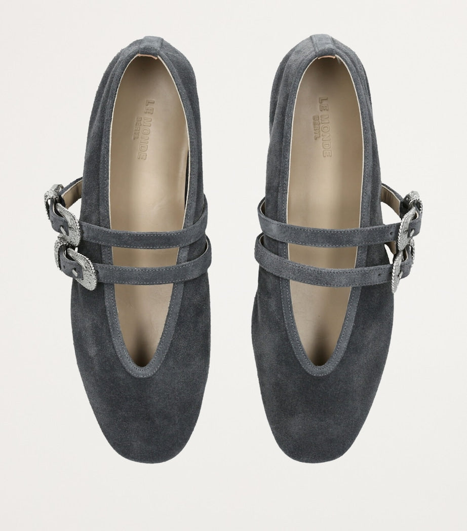 Le Monde Beryl Grey Suede Buckled Claudia Ballet Flats