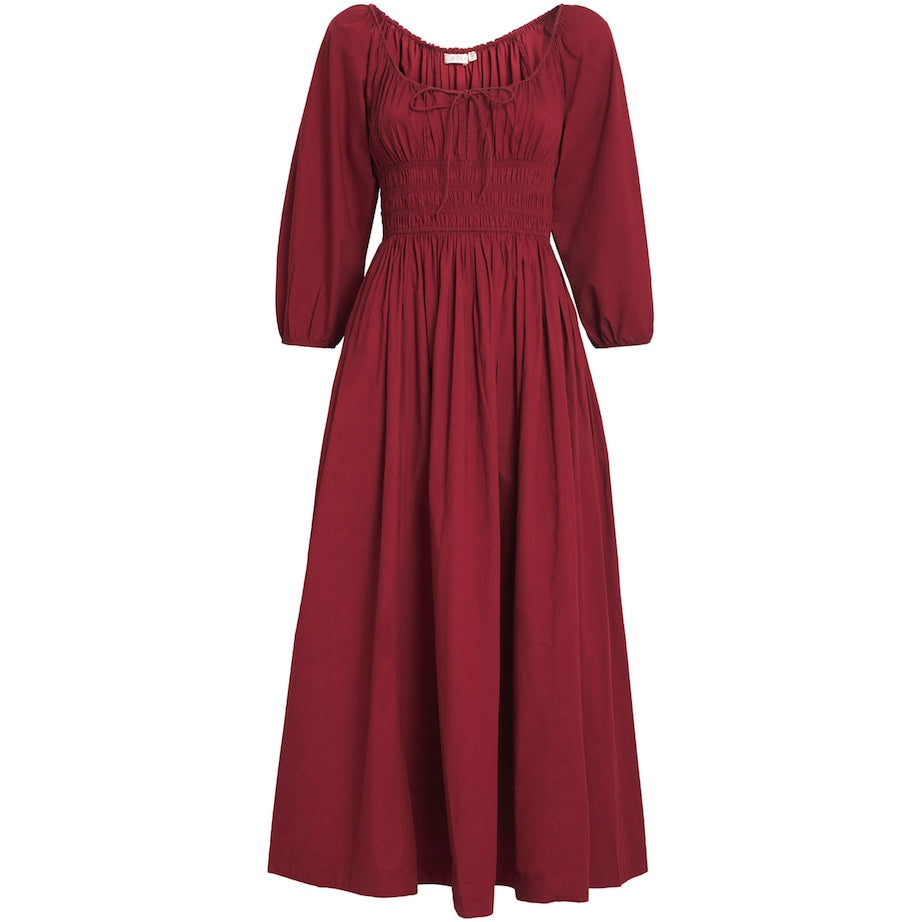 DÔEN Red Organic Cotton Quintessa Midi Dress